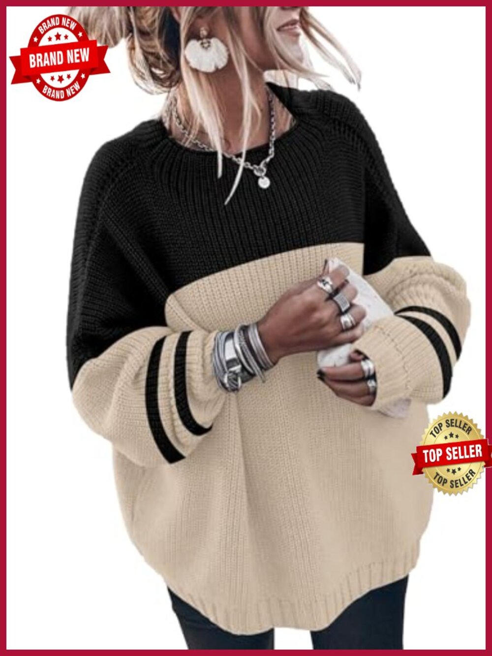 Oversized Mock Neck Knitted Pullover Sweater